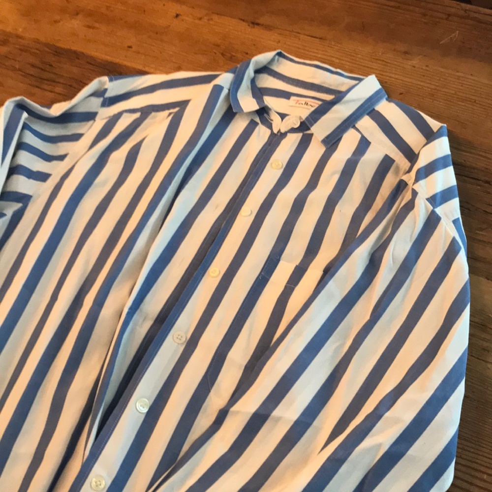 Blue and white striped blouse
